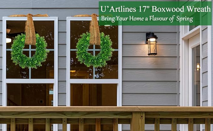 U'Artlines 2Pack 17" Front Door Wreaths Artificial Spring Summer Greenery Hanging Garland for Home Wedding Wall Window Decoration (17'' Boxwood,2)