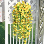 Waipfaru Artificial Petunias Flowers for Outdoors, 2 Pcs UV Resistant Fake Hanging Plants Spring Outside Decor, Faux Silk Flowers Long Trailing Vines for Outdoor Planters Porch Garden (Yellow)