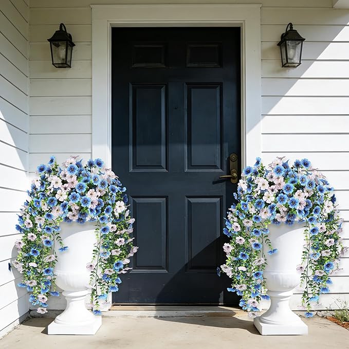 Artificial Hanging Flowers for Outdoors, UV Resistant 2 Bundles Fake Silk Flowers for Outside, Realistic Faux Plants for Hanging Baskets, Planters - Porch, Patio, Yard Decor