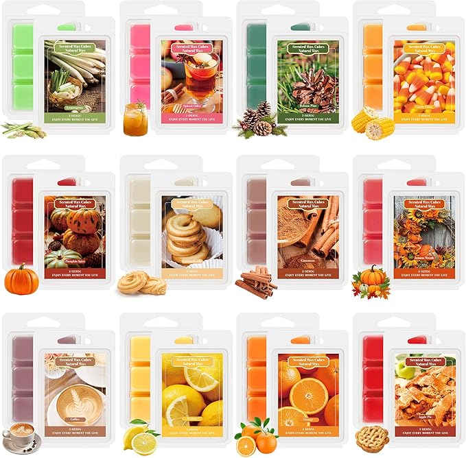 Wax Melts - Natural Ingredients with Intense & Long-Lasting Fragrance, Variety of Scents (Apple Pie, Snickerdoodle, Pumpkin Spice & More) - Perfect for Home, Office, and Gifting