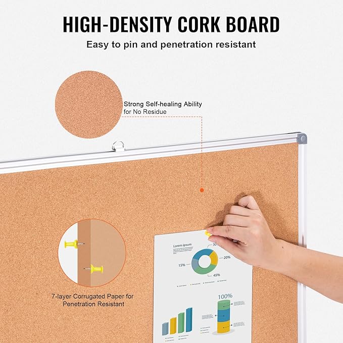 VEVOR 48"x36" Large Cork Board – Wall-Mounted Bulletin Board with Pin Board – Perfect for School, Home, Office