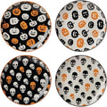 Oneida Dinnerware Set, Vintro Halloween Accent Plates, Assorted Set of 4, Porcelain, Dishwasher Safe, Microwave Safe, Halloween Decor Indoor, Skulls, Pumpkins, Spooky Decorative Plates (4 Piece)