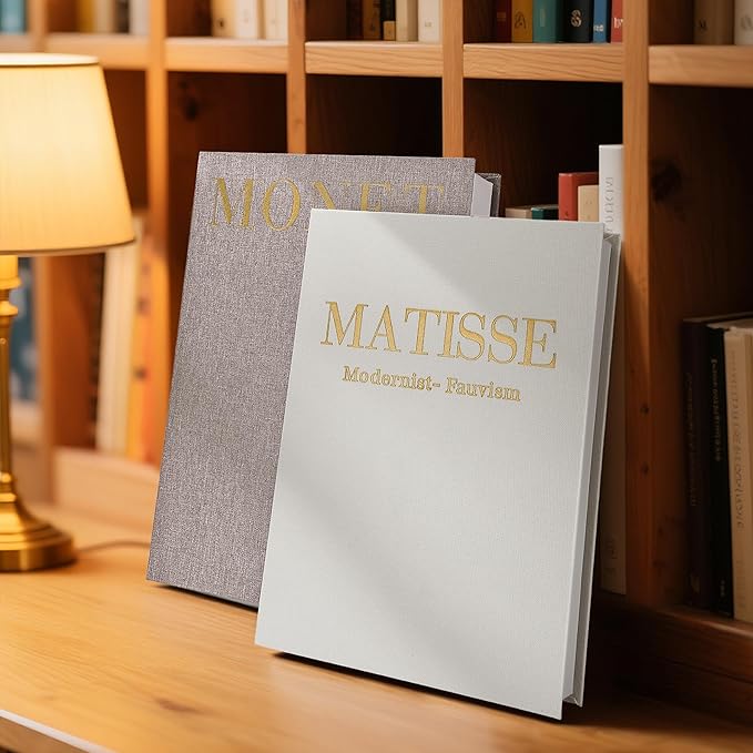 Decorative Books for Home Decor, Coffee Table Decor with Linen White Books Stack Bookshelf, Fake Book Double as Libros Decorativos and Photo Storage (2 Piece Set)