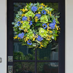 Spring Wreaths for Front Door 24 Inch Summer Wreath with Lifelike Blue Hydrangea Gerbera and Daisy, Wreath Decor for Indoor or Outdoor Spring and Summer Wreaths for Front Door Outside
