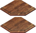 JJL Corner Shelf Wall Mounted, 12 Inches 2-Tier Floating Corner Shelf, Hexagon Rustic Wood Decor with Fence, Brown Storage Organizer for Apartment Bedroom Kitchen Bathroom