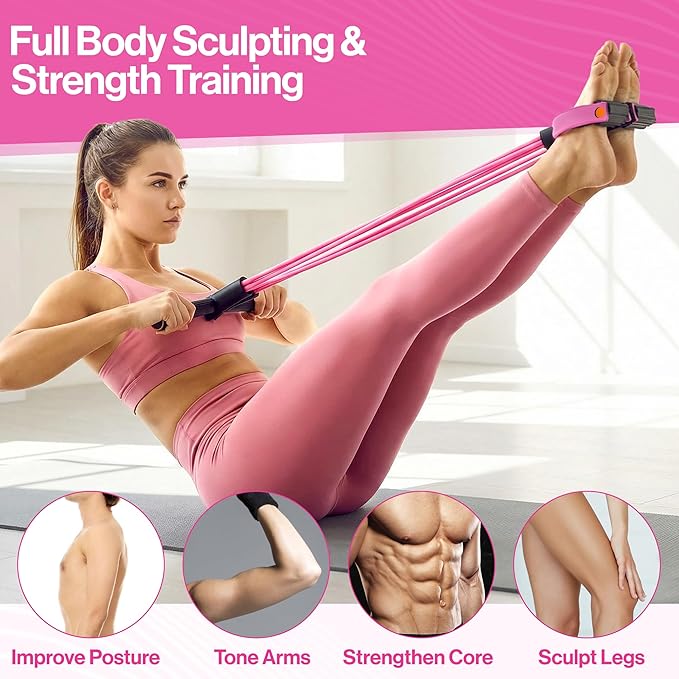 Pedal Resistance Band with Handle, 6 Tube Multifunction Foot Pedal Resistance Band, Arm & Waist Training Tummy Trimmer Ab Workout Equipment for Home Gym Men Women