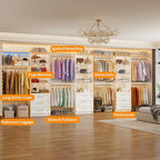 Closet System with 9 Drawers, 11.5-18FT Closet Organizer System with Cuttable Shelves for Walk in Closet with 9 Expandable Hanging Rods, Heavy Duty Built-in Closet for Bedroom, White(3 Sets)