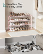SONGMICS Shoe Rack, 3-Tier Shoe Organizer, Metal Storage Shelf, Upright or Upside Down, for 16-20 Pairs, Stackable, for Entryway, 11.8 x 36.2 x 21.7 Inches, Jelly Pink ULSA303S01