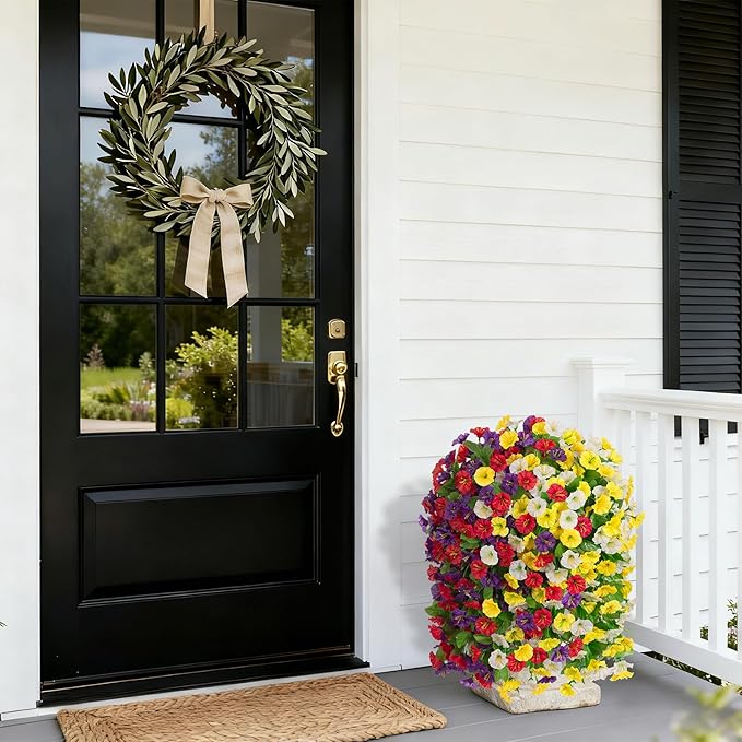 Artificial Fake Hanging Flowers Basket for Spring Decor, Faux Silk Flower in Planter for Summer, Outdoor Artificial Floral for Home Porch Yard(Yellow White Purple Red)