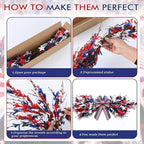 4th of July Patriotic Swag Red White and Blue Memorial Day Front Door Floral Twigs Swag with Forsythia Flowers Stars Independence Day 250th Anniversary Veterans Day Decor for Arch Wall Home Decor