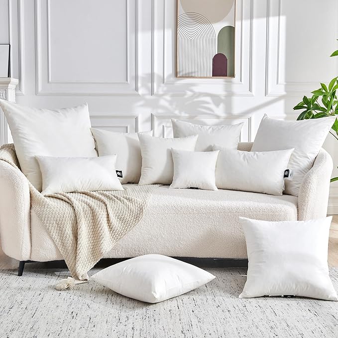 Feathers Down Throw Pillow Inserts 28x28, Set of 2, 100% Organic Cotton Shell, Soft Decorative Euro Pillow Insert for Living Room Sofa, Couch, or Bed (White)