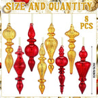 Mifoci 8 Pcs 6 Inch Mercury Glass Finial Christmas Ornaments Hanging Christmas Finials Glass Ornaments Assorted Mercury Decor for Vintage Holiday Xmas Tree Decoration(Red, Gold)