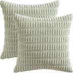 MIULEE Pack of 2 Spring Corduroy Decorative Euro Sham Throw Pillow Covers 24x24 Inch Soft Boho Striped Pillow Covers Modern Farmhouse Home Decor for Summer Sofa Living Room Couch Bed Light Green