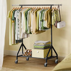 Clothes Rack Load 450 LBS, Heavy Duty Garment Rack, Standing Rolling Metal Hanging Clothes with Sturdy Wheels & Shelves, Black