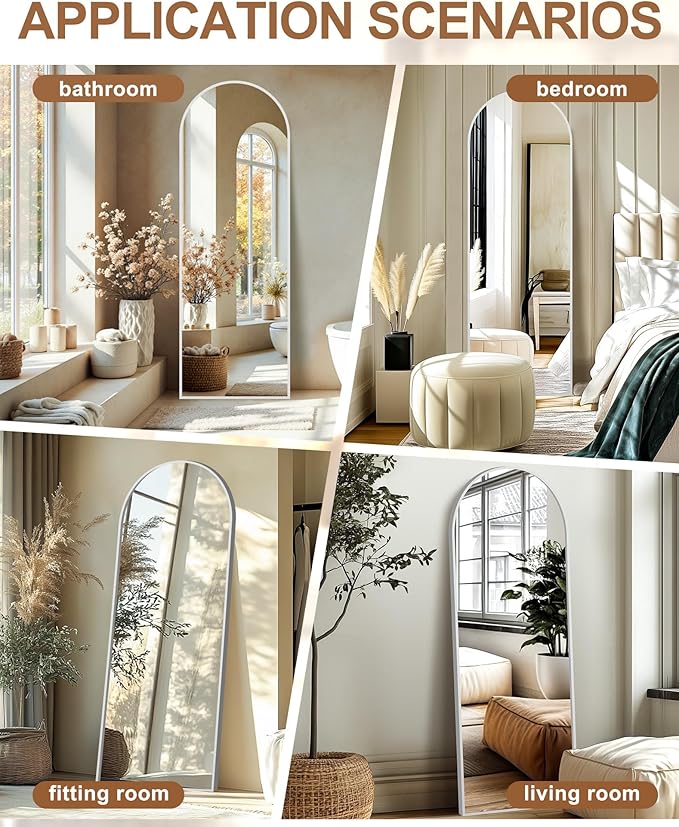 Delma Full Length Mirror, Large Floor Mirror for Wall, Bedroom, Bathroom, Living Room with Aluminium Frame (Stand, Arch 69x24, Silver)