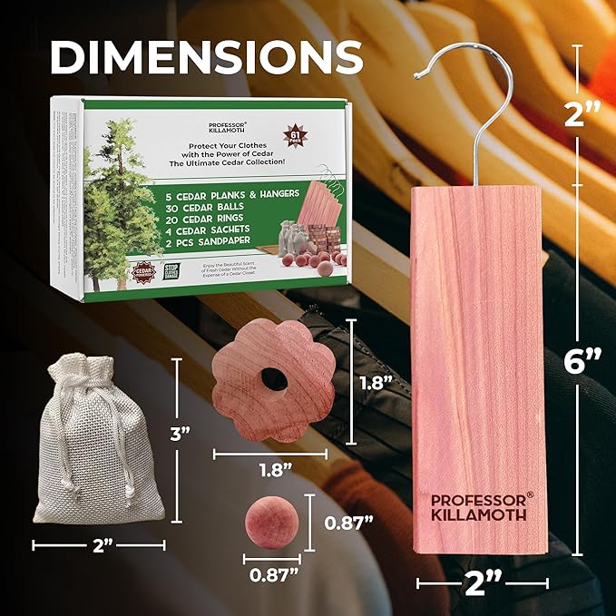 61 Pack Cedar Blocks, Sachets, Rings, Balls - Stop Clothes Damage - The Ultimate Cedar Collection to Protect Your Clothes
