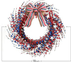 Idyllic 18 Inch Patriotic red White Blue Berries Leaves Wreath for Front Door, Memorial Day Burlap Bow Wreath for Home Decor, Independence Day Forth of July for Indoor and Outdoor