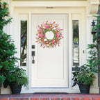 Sggvecsy Spring Summer Wreath for Front Door 22 Inch Artificial Colorful Flower Wreath with Colorful Tulips Greenery Leaves Lavender for All Seasons Home Farmhouse Indoor Outdoor Wall Decor (Mixed)