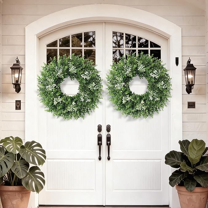 26'' Large Boxwood Wreath for Front Door Artificial Spring Wreath Boxwood Leaves Greenery Outdoor Door Wreaths for Porch Window Home Farmhouse Wall Decor Green Year Round Indoor Outdoor All Seasons