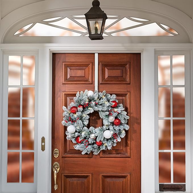 Haute Decor Adapt Adjustable Wreath Hanger, Top & Length Adjustable (Matte White)
