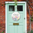 Summer Wildflowers Welcome Sign for Front Door Spring Summer Decorations Welcome Door Hanger Sign Floral Butterfly Wooden Wreath Seasonal Farmhouse Wreaths for Wall Front Door Porch 12"x12"