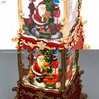 14" Christmas Snow Globe Lantern with Santa Claus - Swirling Glitter LED Light Musical Water Lantern with Rotatable Interior - Vintage Xmas Gifts - USB Plug or Battery Operated Home Decor (Palace Red)