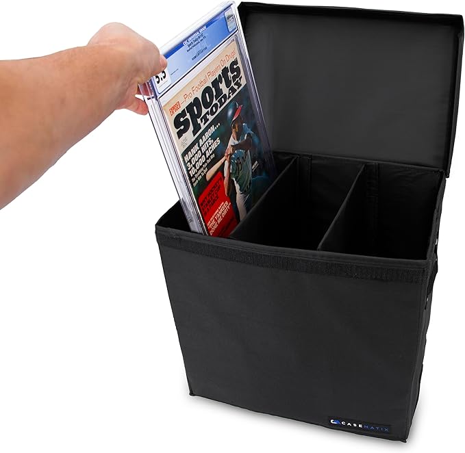 CASEMATIX Graded Magazine Storage Case Fits 25 CGC Graded Magazines, Lightweight Magazine Bin with Two Removable Dividers Designed For Larger Graded Book Slabs up to 14.5" Tall By 10.25" Wide