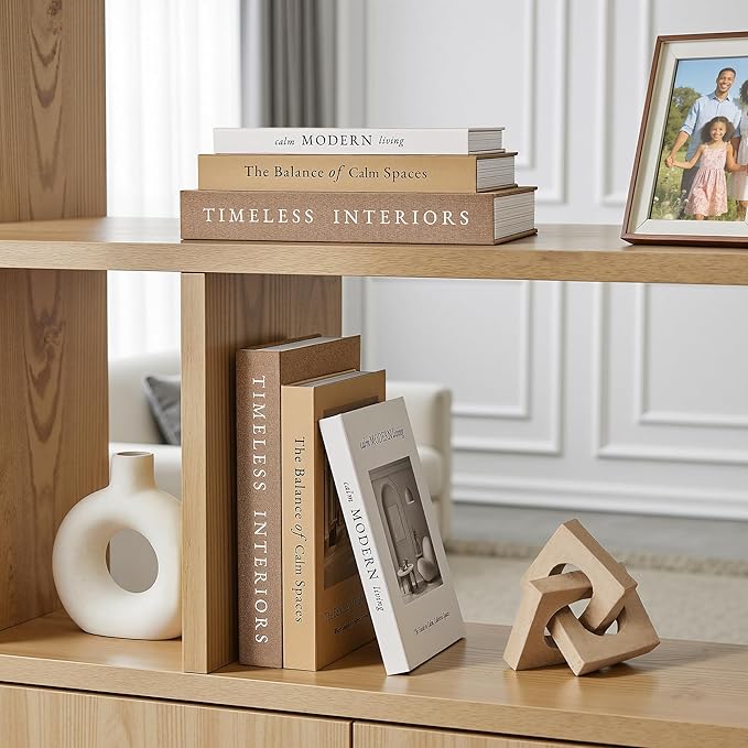 JARLINK Beautiful Decorative Books, Set of 3 Stackable Fake Books for Coffee Table, Shelf & Mantel Decor - Modern Home Decoration W/Hidden Storage for Photos, Keepsakes & Living Room Styling, Oatmeal