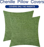CaliTime Throw Pillow Covers Decorative 26 X 26 Inches Pack of 2 Cozy Chenille Cushion Cases for Couch Sofa Bed Living Room Home Forest Green