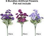 HyeFlora Artificial Flowers for Outdoors Dahlia Spring Summer Decoration, 6 Bundles Fake Daisy Faux Plants Realistic UV Resistant Silk Flowers for Outside Planter Front Door Yard Garden Home Home, Mix
