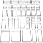 SMARTAKE 37-Piece Drawer Organizer with Non-Slip Silicone Pads, 4-Size Desk Drawer Organizer Trays Storage Tray for Makeup, Jewelries, Utensils in Bedroom Dresser, Office and Kitchen (Clear)