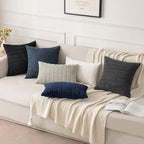 MIULEE Pack of 2 Corduroy Decorative Euro Sham Throw Pillow Covers 24x24 Inch Soft Boho Striped Pillow Covers Modern Farmhouse Home Decor for Summer Coastal Sofa Living Room Couch Bed Blue