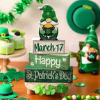 Lineshading 4 Pcs St Patricks Day Table Decoration Wooden St Patrick's Day Gnomes Tiered Tray Decor Irish Centerpiece Green Lucky Gnomes Block Signs Gifts for Saint Patty's Party Home Kitchen