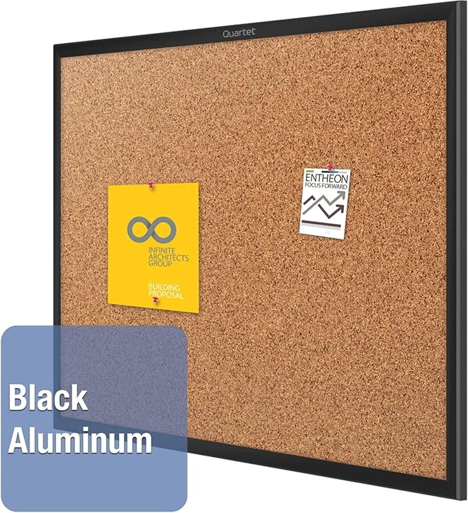 Quartet Cork Bulletin Board 48"W x 36"H Pin Board, Black Aluminum Frame (2304B)