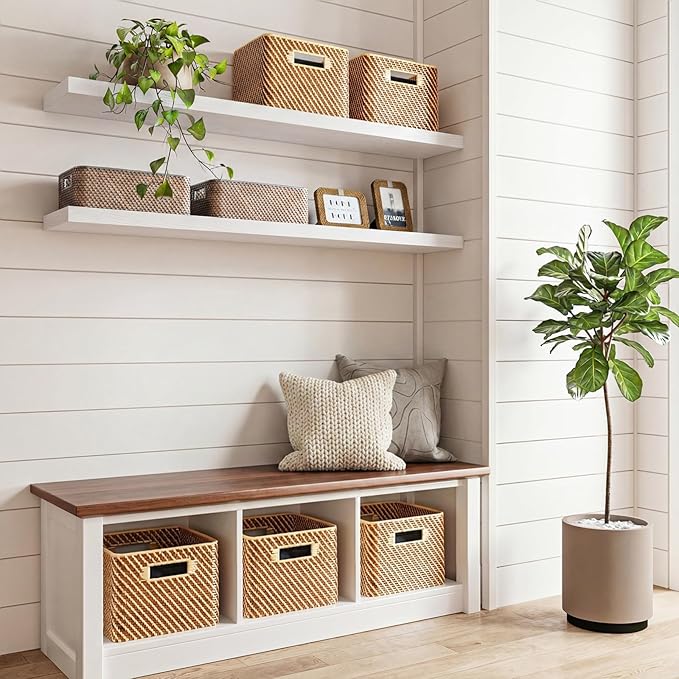 Fixwal Floating Shelves for Wall, 47.2" Long Heavy Duty Wall Mounted Rustic Wood Shelves for Living Room, Bedroom, Bathroom and Kitchen, for Storage, Books, Room Decor (White, Set of 2)
