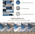FlyDOIT Modern Geometric Patchwork Area Rug, 6x9 Blue Large Rugs for Living Room, Rockwood Collection Indoor Rugs for Bedroom, Throw Carpet Floor Decor for Entryway Dining Room Office Nursery