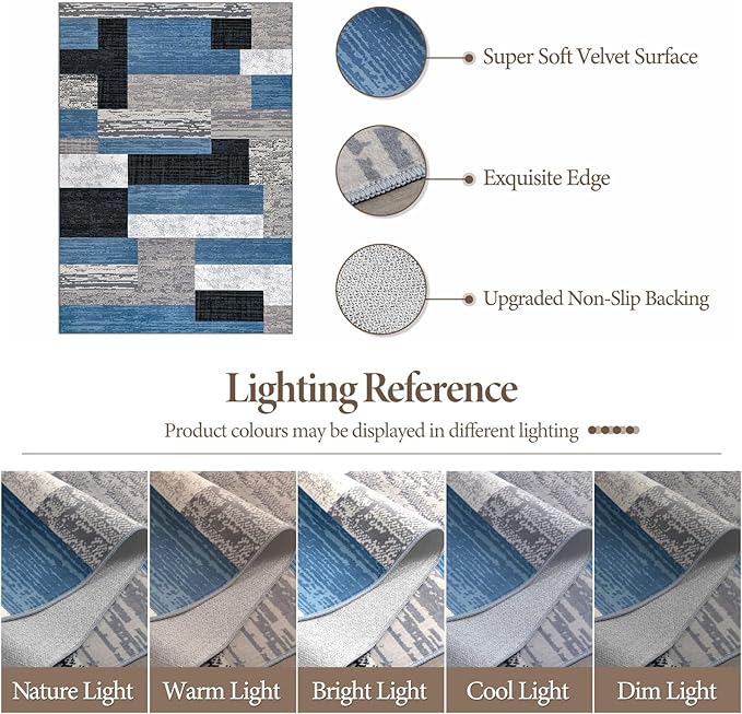 FlyDOIT Modern Geometric Patchwork Area Rug, 6x9 Blue Large Rugs for Living Room, Rockwood Collection Indoor Rugs for Bedroom, Throw Carpet Floor Decor for Entryway Dining Room Office Nursery