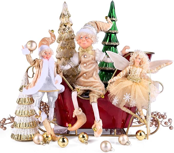 STP GOODS Christmas Decor Collectible Doll 12" Figurine for Home Decor & Holiday Posable Fairy Doll Indoor Christmas Seasonal Decoration Collectible Doll (Fairy in Gold)