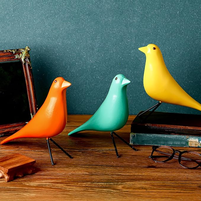 AceOrbit 3 Pcs Mid Century Modern Decor Medieval Table Decor Large Ceramic Birds Orange Blue and Yellow Ceramic Birds for Home Office Table Desktop Bookshelf Mantelpiece Shelf Centerpiece