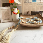 OMISHE Wood Bead Garland with Tassels 52 Inches, Handmade Wooden Beads with Round Acrylic Beads, Boho Farmhouse Wooden Decorative Beads for Home Tiered Tray Beach Decor, Light Blue
