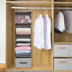 Large Hanging Sweater Organizer for Closet,Collapsible 6-Shelf Hanging Closet Shelves with Drawers, Washable (Grey-5 Shelf-1 d)