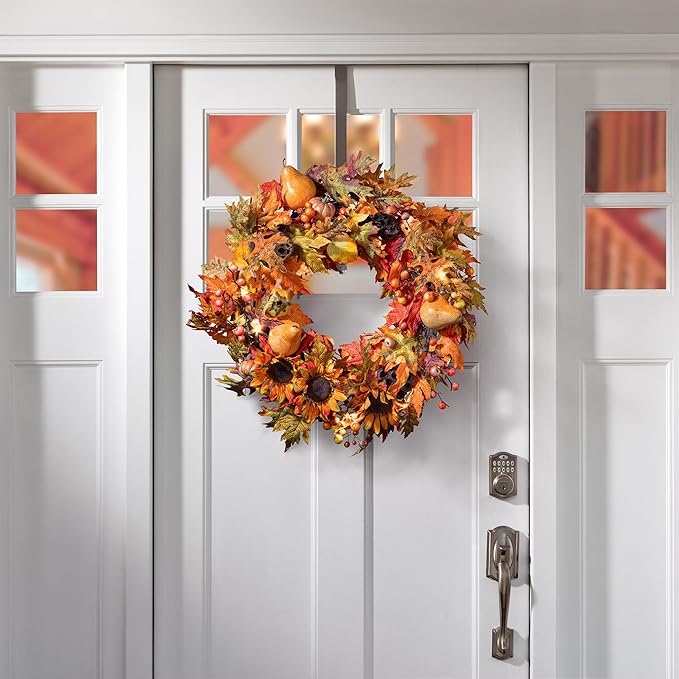 Haute Decor Adapt Adjustable Wreath Hanger, Top & Length Adjustable - Matte Brown - Strong Metal Wreath Holder Hook for Various Door Sizes