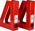 Acrimet Magazine File Holder Bin Storage, Vertical Rack for Documents, Folders and Mail, Durable Plastic Desk Organizer for Office & Home (Solid Red Color) (2 Pack)