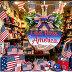 Memorial Day & 4th of July Patriotic Wreath, 12" Wooden Decor with Artificial Flowers, USA 250th Anniversary Sign for Front Door, Garden, Patios, Windows Decor (Color-Bless)
