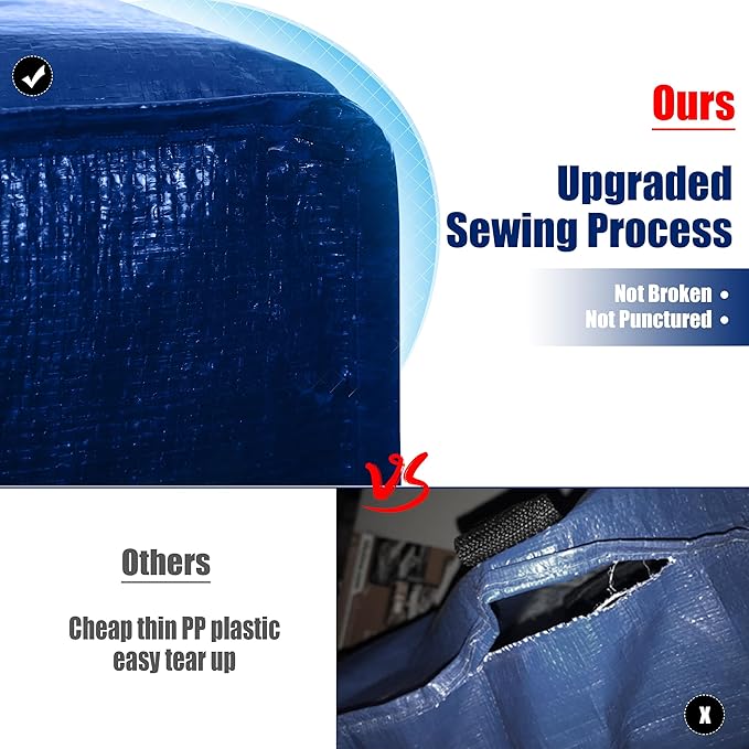 Cosy Family 8 Pack Heavy Duty Extra Large Moving Bags with Backpack Straps - Strong Handles & Zippers, Storage Totes For Space Saving, Fold Flat, Alternative to Moving Box (40 gal, Blue)