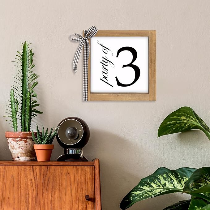 6 Inch Party of 3 Sign, Wooden Frame Family of 3 Decor, Rustic Gift for Family Indoor Table Tiered Tray Shelf Desk Farmhouse Home Decorations