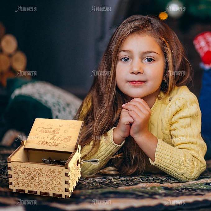AUEAR, Wooden Hand Crank Twinkle Little Stars Music Box Vintage Handmade Best Gift for Friends