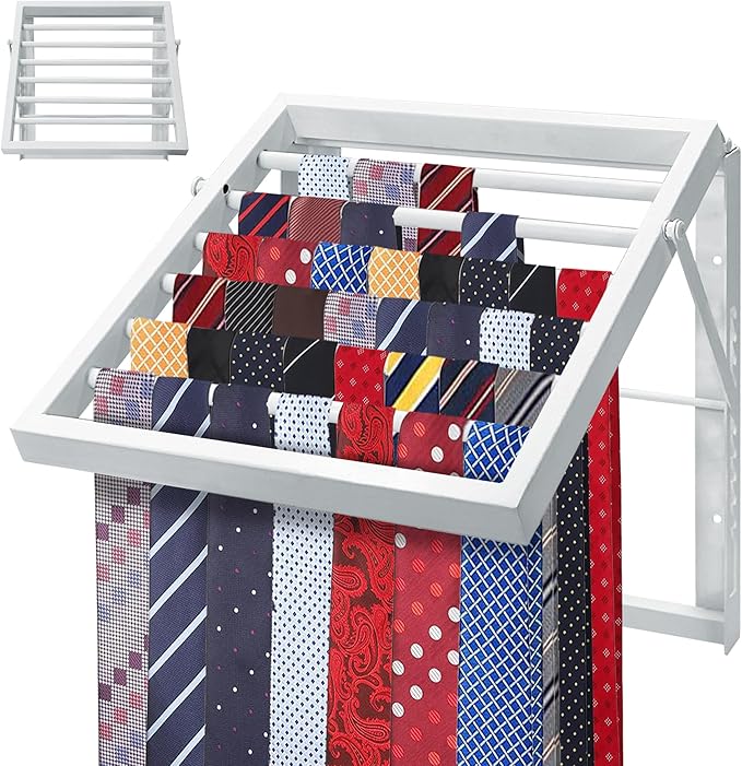 Tie Organizer for Men, Tie Organizer up to 54 Ties, Metal Tie Racks for Men Closet, Tie Holders for Closet, Tie Rack Wall Mounted, Suitable for Ties, Scarves and Belts Organization (White)