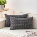 Aegero Pack of 2 Corduroy Decorative Throw Pillow Covers 12x20 Inch Soft Striped Pillow Covers Modern Farmhouse Home Decor for Sofa Living Room Couch Bed（Dark Grey）