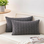 Aegero Pack of 2 Corduroy Decorative Throw Pillow Covers 12x24 Inch Soft Striped Pillow Covers Modern Farmhouse Home Decor for Sofa Living Room Couch Bed（Dark Grey）